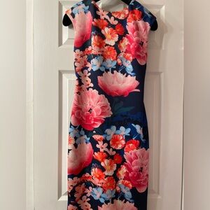 Vince Camuto Floral Midi Dress in Pink and Blue